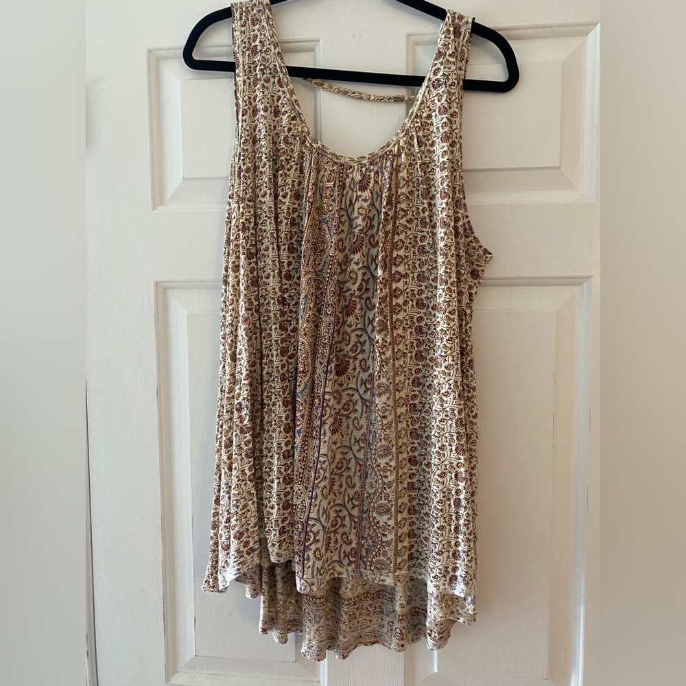 Free People Floral Print Cream Tank Top